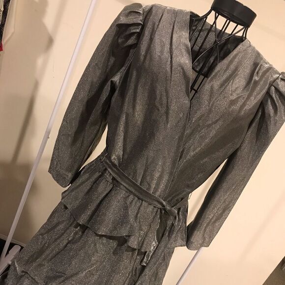 Vintage Semi Sheer Ruffle Waist Metallic Dress -13 - Picture 1 of 8